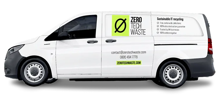 Free IT asset recycling by Zero Tech Waste. We use electric vans wherever possible as part of our carbon-reduction plan.